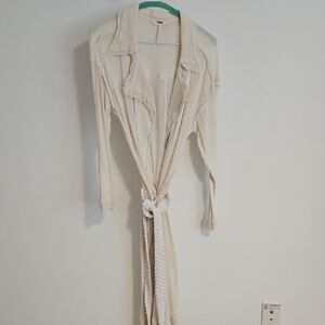 Free People Ivory Textured Mesh Open Cardigan with Braided Belt Sz M
